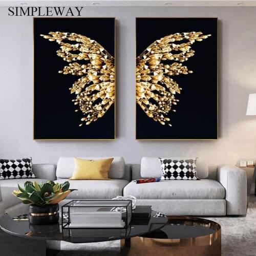 Golden Butterfly Geometric Abstract Painting Canvas Poster Minimalist Wall Art Print Modern Picture Home Living Room