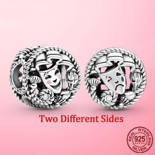 100% 925 sterling silver hollow bead smiley face & crying face charm fit original bracelet jewelry pendant making gift for women