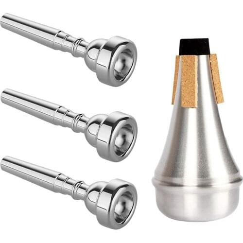 3 Pack Trumpet Mouthpiece (3C 5C 7C) with Trumpet Mute for Replacement Musical Instruments Accessories
