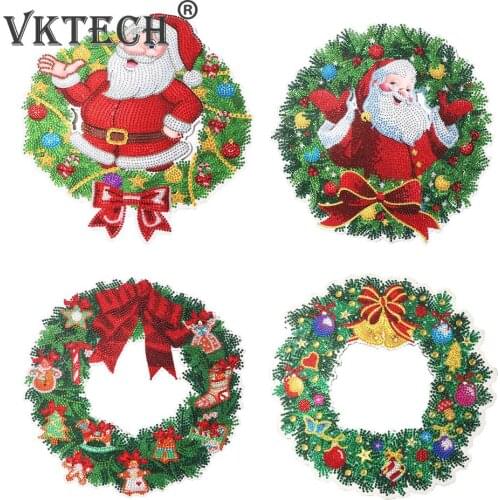 5D DIY Spot Drill Diamond Christmas Crystal Wreath Kits Mosaic Art Crafts Rhinestone Drawing Garland Door Wall Hanging Deco Gift