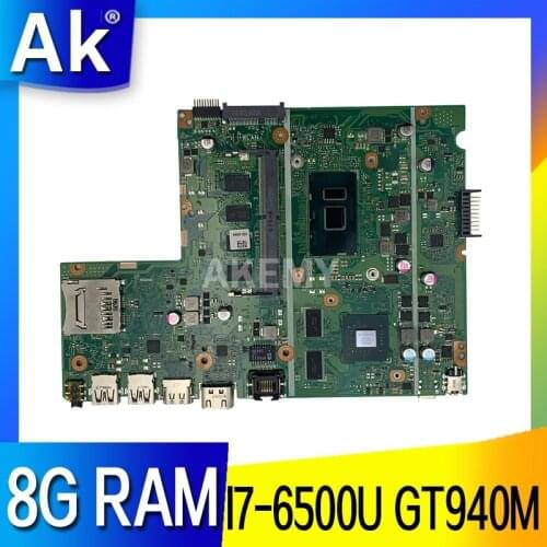 Akemy For Asus X541UJ X541UV X541UQ X541U X541 X541UVK X541UQk Laotop Mainboard X541UV Motherboard W/ GT940M I7-6500U 8GB RAM