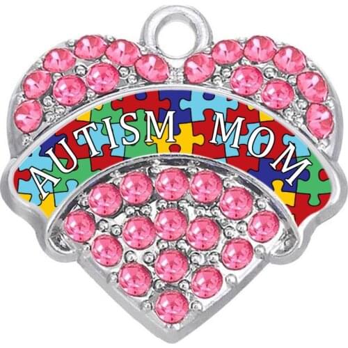 Mothers Gift Accessory Crystal Puzzle Piece Autism Mom Pave Names Heart Charm Pendants Awareness Jewelry For Mum