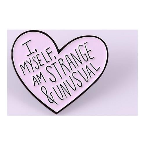 Purple Love Heart Pins "I Myself,Am Strange&unusual " Beetle Juice Horror Comedy Movie Brooch Accessories Product Jewelry