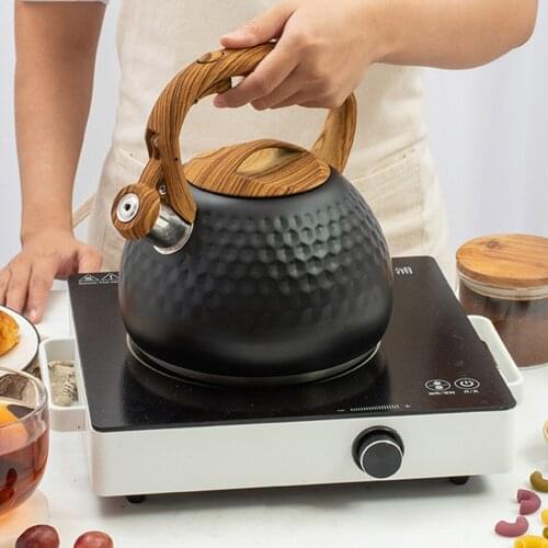 2.8L Black Whistling Tea Kettle Water Kettle Stainless Steel, Flip-Up Spout Cover, Diamond Pattern