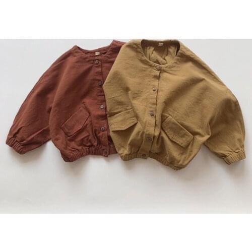 Kids Clothes Spring Childrens Loose Jacket Toddler Boys Girls Linen Cotton Collarless Bat Sleeve Baby Cardigan Round Neck Coat