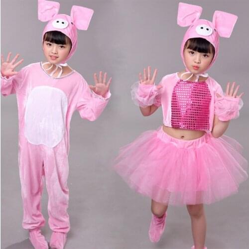 Children Animal Pink Pig Costume Set For Girl Boy Hat Gloves Shoes Dress Halloween Party Cosplay Performance Costume