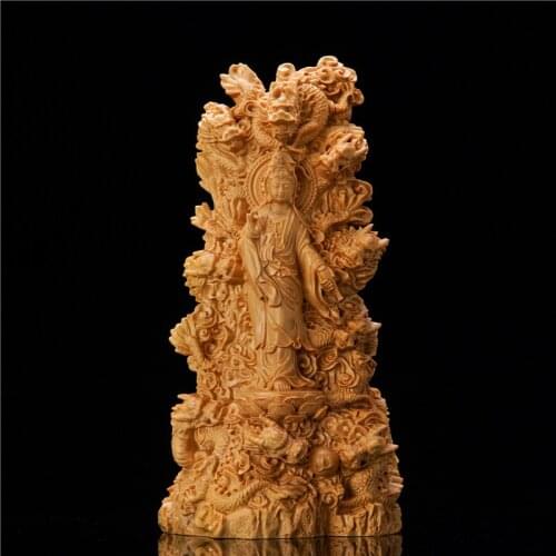 Nine Dragons Guanyin Bouda Statue Figure Outdoor Statues and Sculptures Garden Sculpture Decoration Gifts Wood Carving