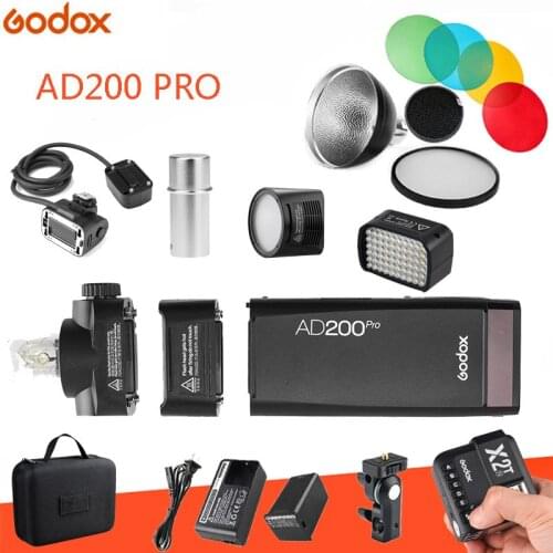 Godox AD200pro Kit 200Ws 2.4G TTL Pocket Flash Wireless Monolight 2900mAh Lithimu Battery and Bare Lamp/Flash Strip X2T Optional