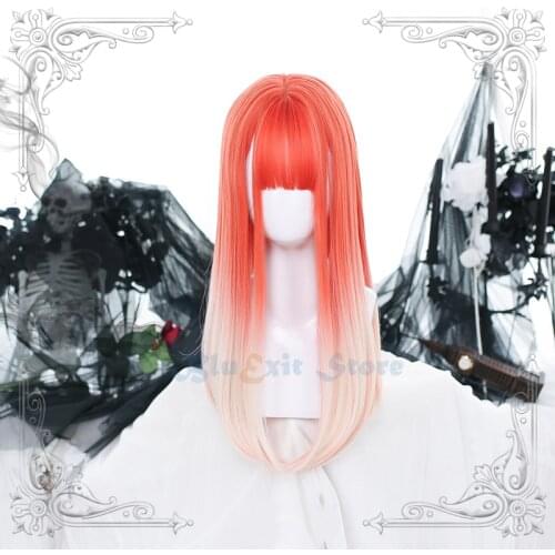 Gradual Orange Pink Lolita Wig Harajuku Fairy Cosplay Bangs Straight Long Sweet Fringe Adult Girls Yellow Beige Synthetic Hair
