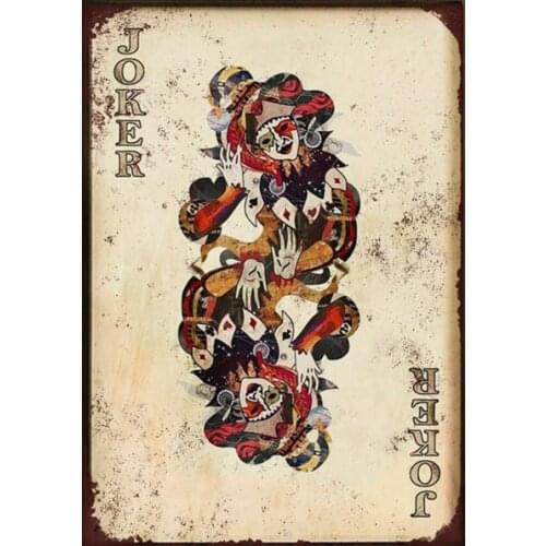 Classic Metal Painting Retro Joker Playing Card Aged Style Advertising Sign, Lightweight Metal