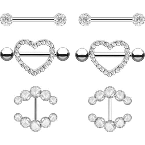 2pcs Fashion Barbell Nipple Ring Piercing Bar Rings Jewelry Creative Punk Body Jewellery High Quality Zircon Heart Rings Women