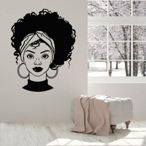 Beauty Salon Vinyl Wall Decal Beautiful African Girl Afro Hairstyle Beauty Wall Winow Stickers Barber Sign Art Mural M16