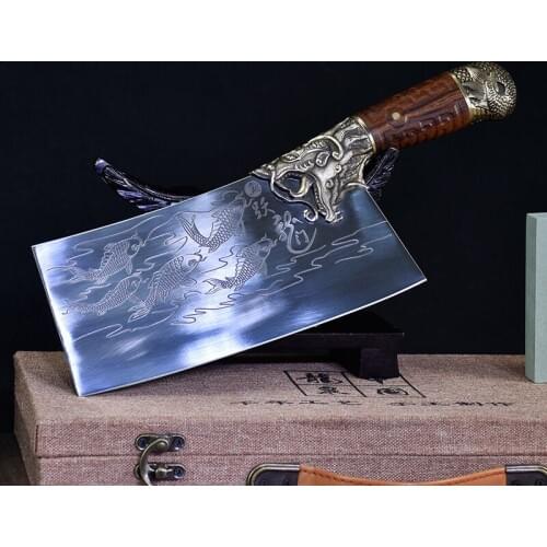 Longquan ghost hand for bright surface fish jump longmen carving knife cutting dual purpose hand forging sharp kitchen knife
