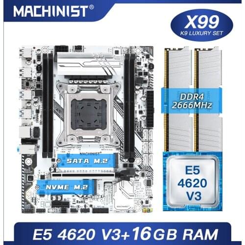 MACHINIST X99 motherboard LGA 2011-3 set kit with Intel xeon E5 4620 V3 processor DDR4 16G(2*8G) 2666MHz RAM memory M-ATX X99-K9