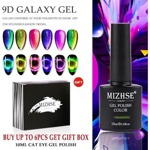MIZHSE 10ml 9D Magnetic Cat Eye Nail Gel Polish UV/LED Gel Manicure Nail Art Varnish Black Base Needed With Strong Magnet Stick