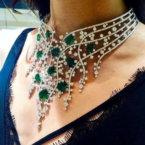 Missvikki Exclusive Dubai Gold Plate Jewellery Luxury Cubic Zirconia Necklace Earring Bracelet Ring Party Jewelry Set for Women