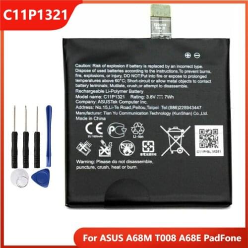 Original Phone Battery C11P1321 For ASUS A68M T008 A68E PadFone Authentic Replacement Rechargable Batteries 1820mAh