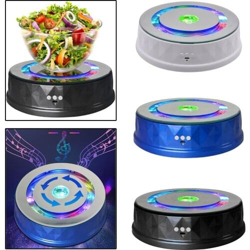 Plastic 360° Electric Display Stand Colorful Lights 2 Speeds Turntable for Cosmetics Watch Digital Products USB Charging Holder