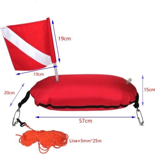 Spearfishing Diving buoy with flag 25 meters of rope 2 tag hooks with weight pocket on bottom