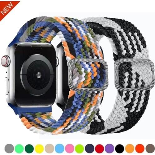 Adjustable Nylon Strap Compatible with Apple watch 44mm 42mm 40mm 38mm braided elastic wristband for iwatch 6 5 4 3 2 1 SE band