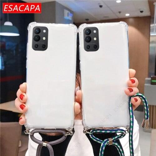 Lanyard Neck Strap Cord Rope Phone Case For Oneplus 9R 9 8 7T Pro Transparent Soft TPU Airbag Shockproof Cover For N100 N10 5G