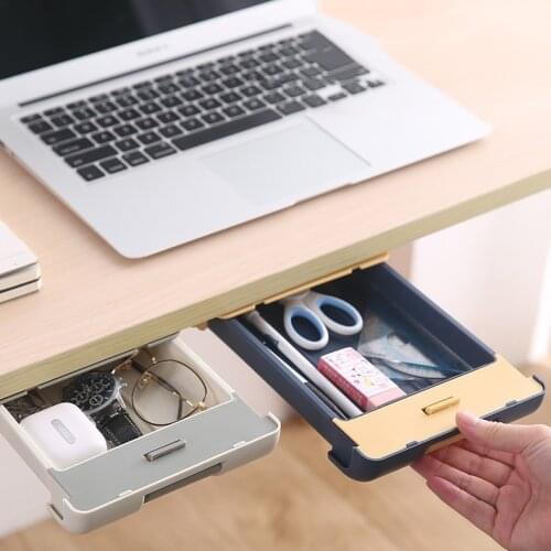 Self Stick Under Desk Pencil Tray Drawer Organizer Desk Table Storage Stand Self-adhesive Drawer Organizer Sundries Storage Box
