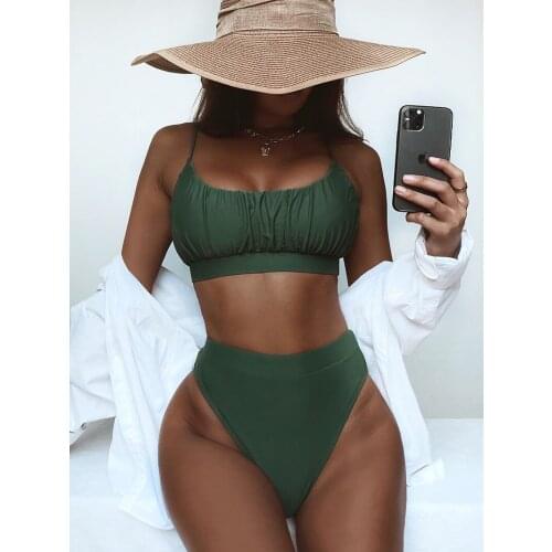 2021 Sexy Ruched Bust High Waist Bikini Women Swimsuit Female Swimwear Two Pieces Bikini Set High Cut Bather Bathing Suit Swim