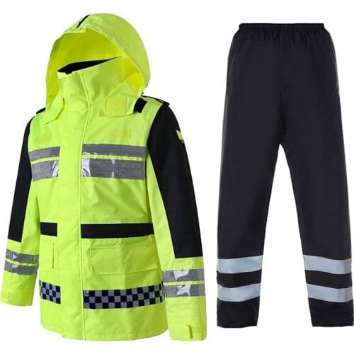 Reflective Raincoat Suit Road Traffic Rescue Adult Split Raincoat Fluorescent Yellow Outdoor Waterproof Cloth