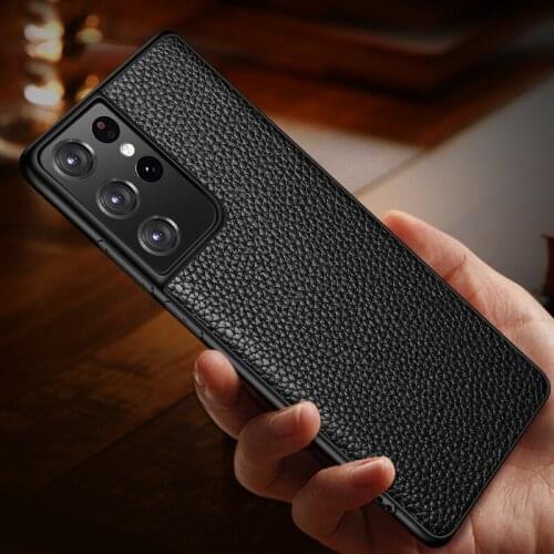 High Quality Real Cow Leather Case For Samsung Galaxy S21 Ultra Litchi Texture Business Phone Cover For Galaxy S21 Plus Cases