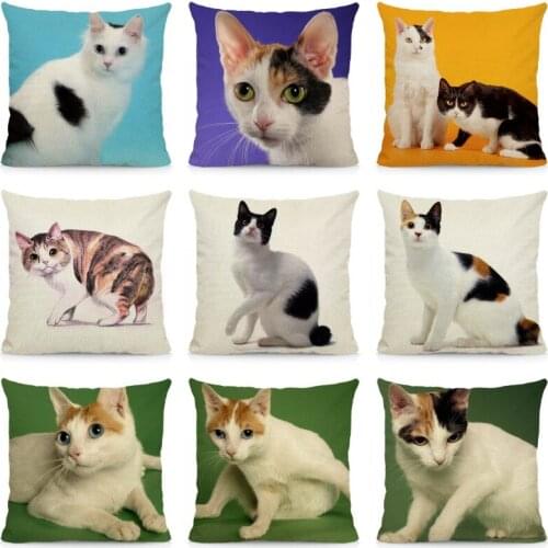 XUNYU Cute Japanese Bobtail Pattern Cushion Cover 45x45cm Animal Print Throw Decorative Pillow Case DWM015