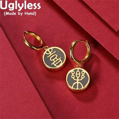 Uglyless Rising Charming Chinese Jewelry for Women Round Square Rhombus Agate Jade Earrings Real Gold 925 Silver Ear Hoops Jewel