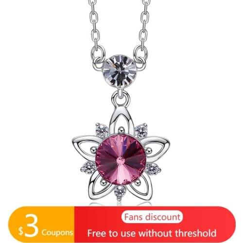 AGATA Genuine 925 Sterling Silver Necklaces for Women Austrian Crystals Flowers Chain Necklace Original Jewelry Gifts 2021 New