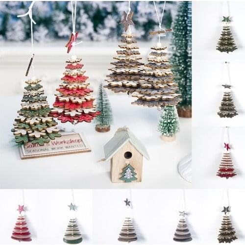 1PC 3D Christmas Ornament Wooden Hanging Pendants Xmas Tree Christmas Decorations For Home Party 2021 Happy New Year Supplies