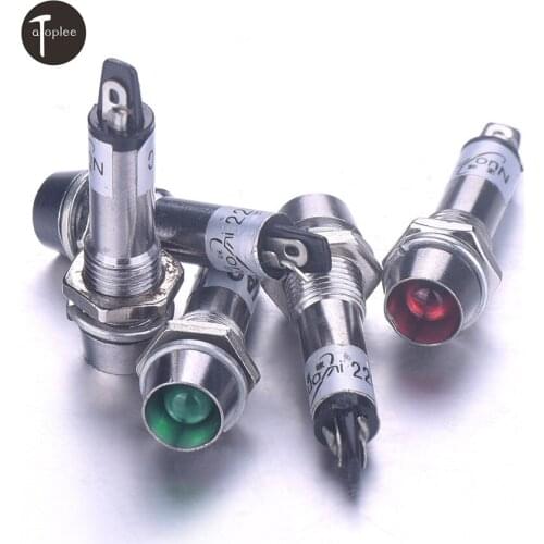 10Pcs Red Green Yellow Blue White AC 220V XD8-1 Metal Signal Lamp Mini Indicator Light Emergency Signal Light