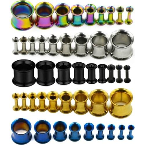 18 Pieces Gauges Set Stainless Steel Double Flared Ear Plugs Hollow Tunnels Expander Stretching Piercing Jewelry Kit 14g-00g