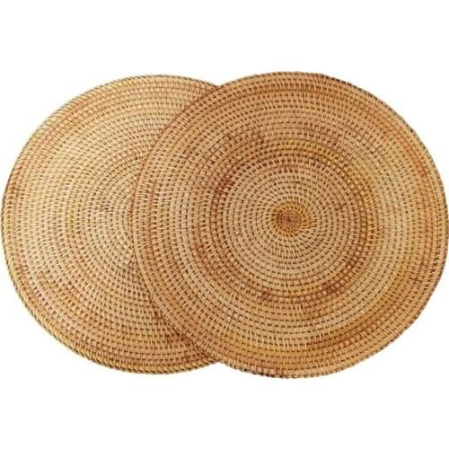 2 Pcs Handmade Round Natural Rattan Placemat Farmhouse Round Wicker Placemats for Dining Table,Wedding,Parties,BBQs,Etc