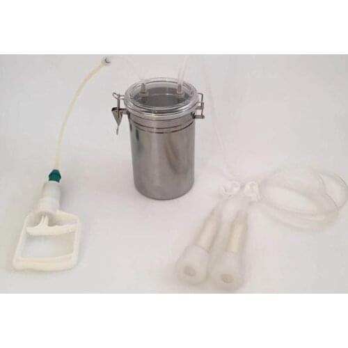 2L manual type milking machine for goat cow sheep milk stainless steel tank double cluster farm animals veterinary tools