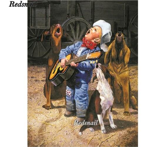 5d Rhinestones Mosaic Diamond Painting Little boy and dog singing diy Diamond Embroidery Crystal Painting by numbers Decor EE599