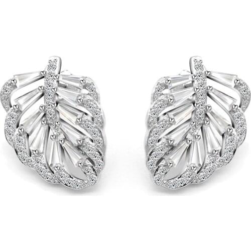 925 Sterling Silver Earrings for Women Girls Spring Leaves Clear Zircon Stud Earrings Female Fashion Engagement Jewelry Gift