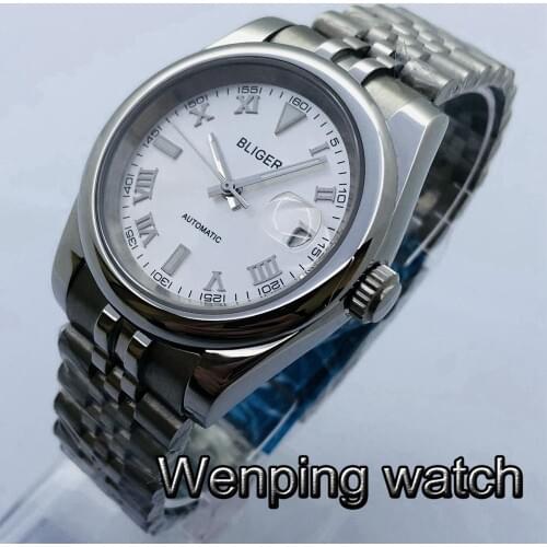 Bliger 39mm Mens Top Brand Silver Case Sapphire Glass Silver Dial Luminous Jubilee Bracelet Waterproof Automatic Watch