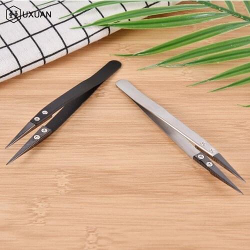 Stainless Steel Black Tweezers Heat Resistant Non Conductive Ceramic Pointed Tip DIY Hand Tools
