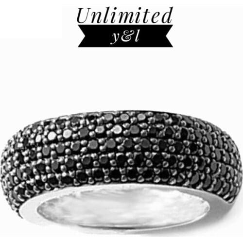 Black Pave Cubic Zirconia Rings Punk Style Silver Fashion Jewelry Accessories for Women and Men Eternity Love Gifts