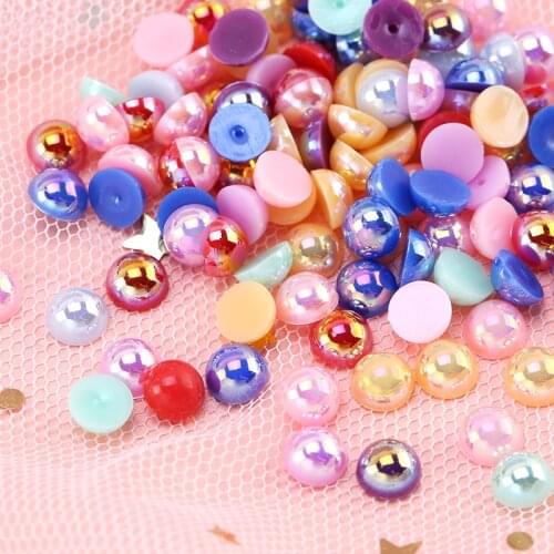 Colors AB ABS Imitation Pearls Half Round Flatback Pearls Resin Beads Craft Decorate Diy Clothing accessories 3mm 6mm 8mm 10mm