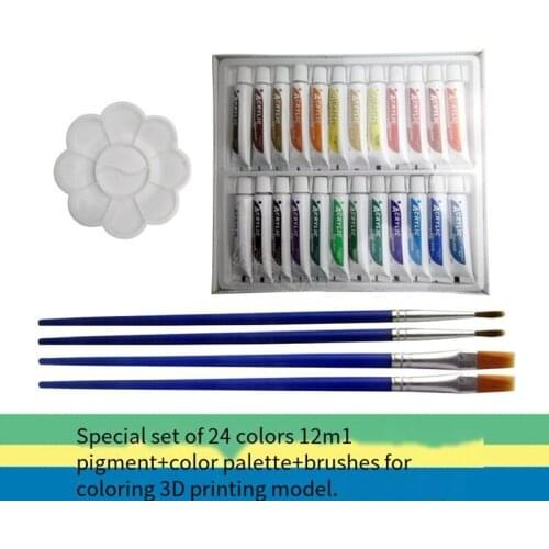 3D Printing Parts Pigment Model Coloring Propylene Colorfast Special Suit 24 Colors12ML Pigment Palette 4 Brushes PLA ABS Color