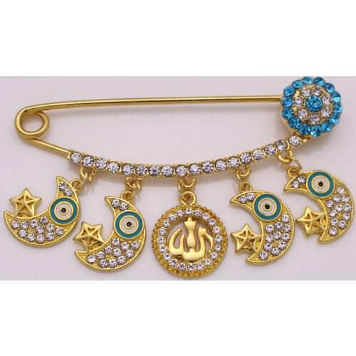 Muslim islam Allah Crescent Moon Star Amulet Stainless Steel brooch Baby Pin