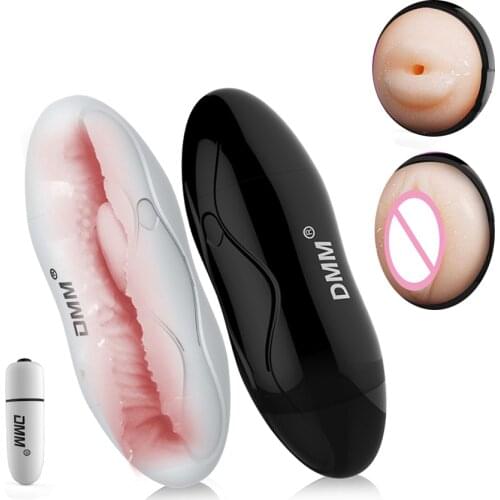 Double Hole Real Vagina Pocket Pussy Vibrating Male Masturbator Mouth Tongue Sucking Oral Sex Masturbation Cup Toy for Men T