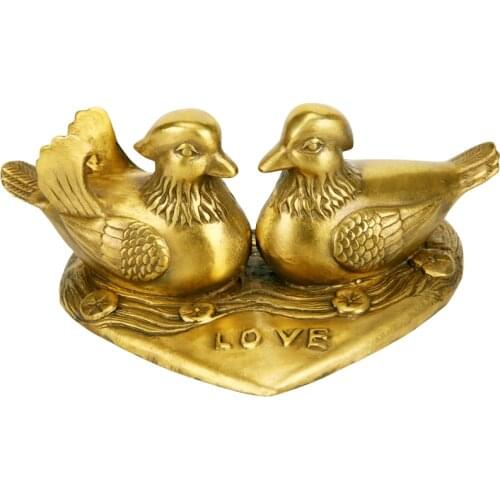 Feng Shui Chinese Mandarin Ducks Yuan Yang Love Birds Statue Figurine Home Decor Gift for Romance and Love (Brass)