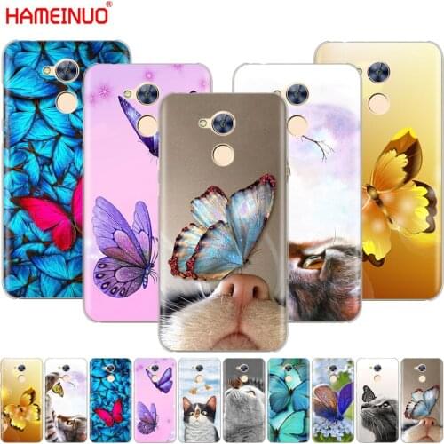 HAMEINUO Butterfly Stand On The Cat Nose Cover phone Case for Huawei Honor 10 V10 4A 5A 6A 7A 6C 6X 7X 8 9 LITE