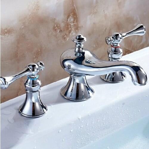 Chrome brass Bathroom Sink Faucet Unique design Deck Mounted copper Lavatory Faucet Cold and hot water Mixer Tap