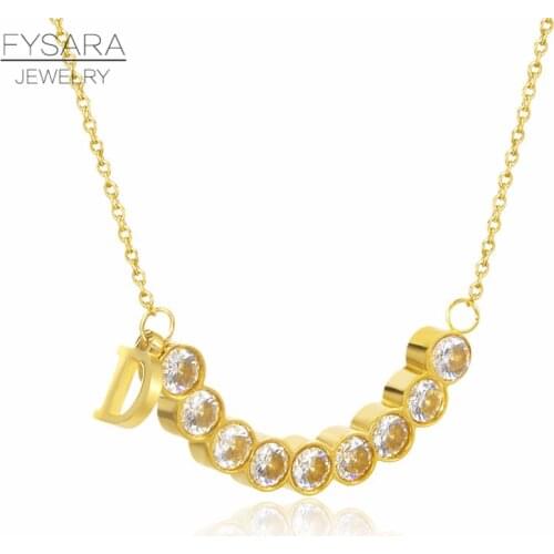 FYSARA Classic Brand D Letter Necklace & Pendant A Row Round CZ Crystals Love Necklace Stainless Steel Jewelry Lovers Gift